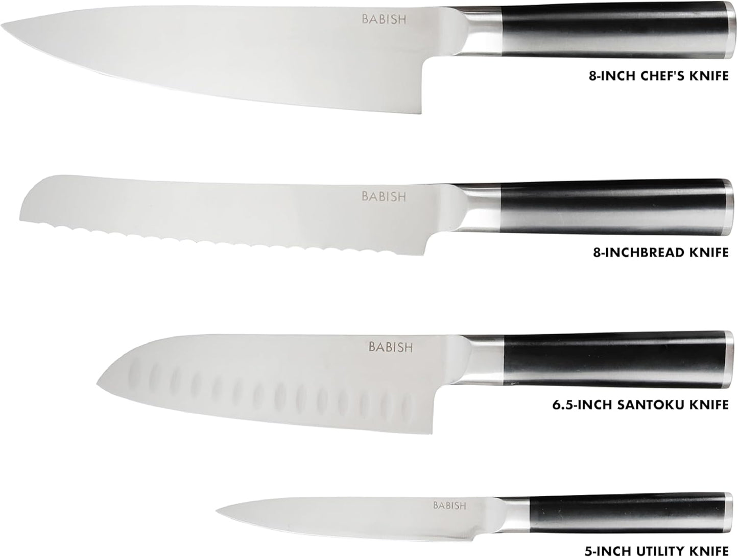 Babish High-Carbon 1.4116 German Steel 15 Piece Full Tang Forged Cutlery Kitchen Knife Block Set - Black