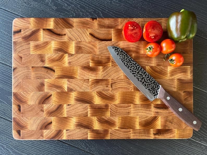 Apricot End Grain Cutting Board: Handmade Wooden Butcher Block