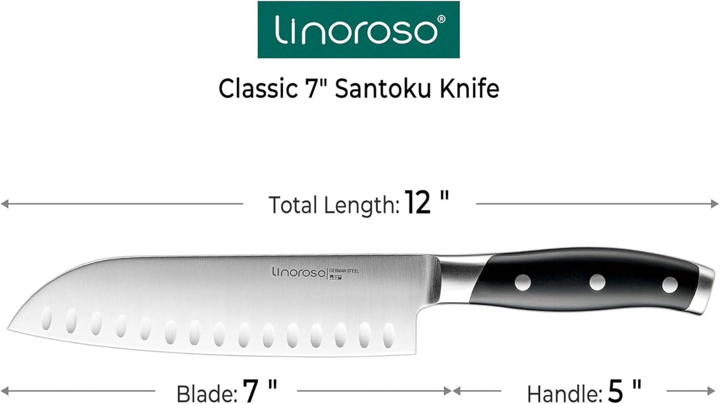 linoroso Serrated Bread Knife for Homemade Bread with Elegant Gift Box, Full Tang Ultra Sharp Forged German Carbon Stainless Steel Bread Knife 8 inch for Slicing Bread, Bagels, Cake - Classic Series