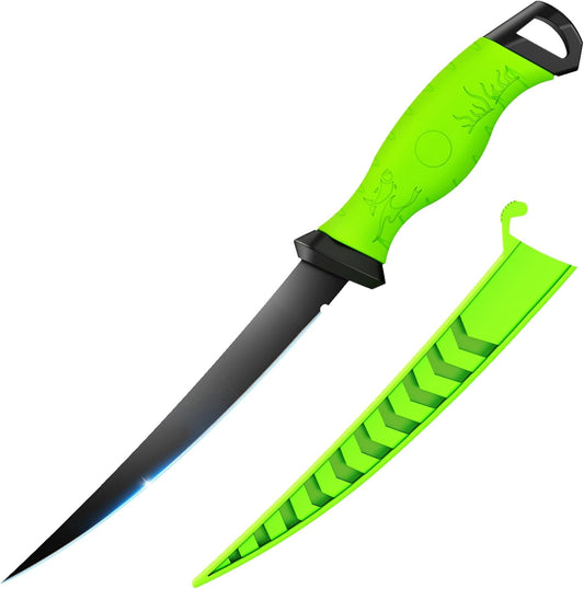 Fishing Fillet Knife 7 Inch, High Carbon Stainless-Steel Blade Filet Knive for Fish, Non-Slip Handles, Professional Fish Knife for Outdoor and Home Use (Green)