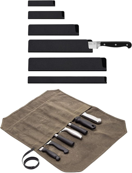 Qchengsan Chef Knife Roll Bag with Knife Edge Guards Set,Universal Knife Sheath Guard Blade Cover or Sleeves for Chef Traveling,Non-BPA,Gifts for Men Dad Father