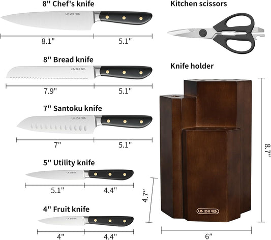 14-Piece Kitchen Knife Set with Detachable Block, High Carbon Stainless Steel Dishwasher Safe Knives, Includes Chef, Santoku, Bread, Steak Knives for Home Kitchen,White