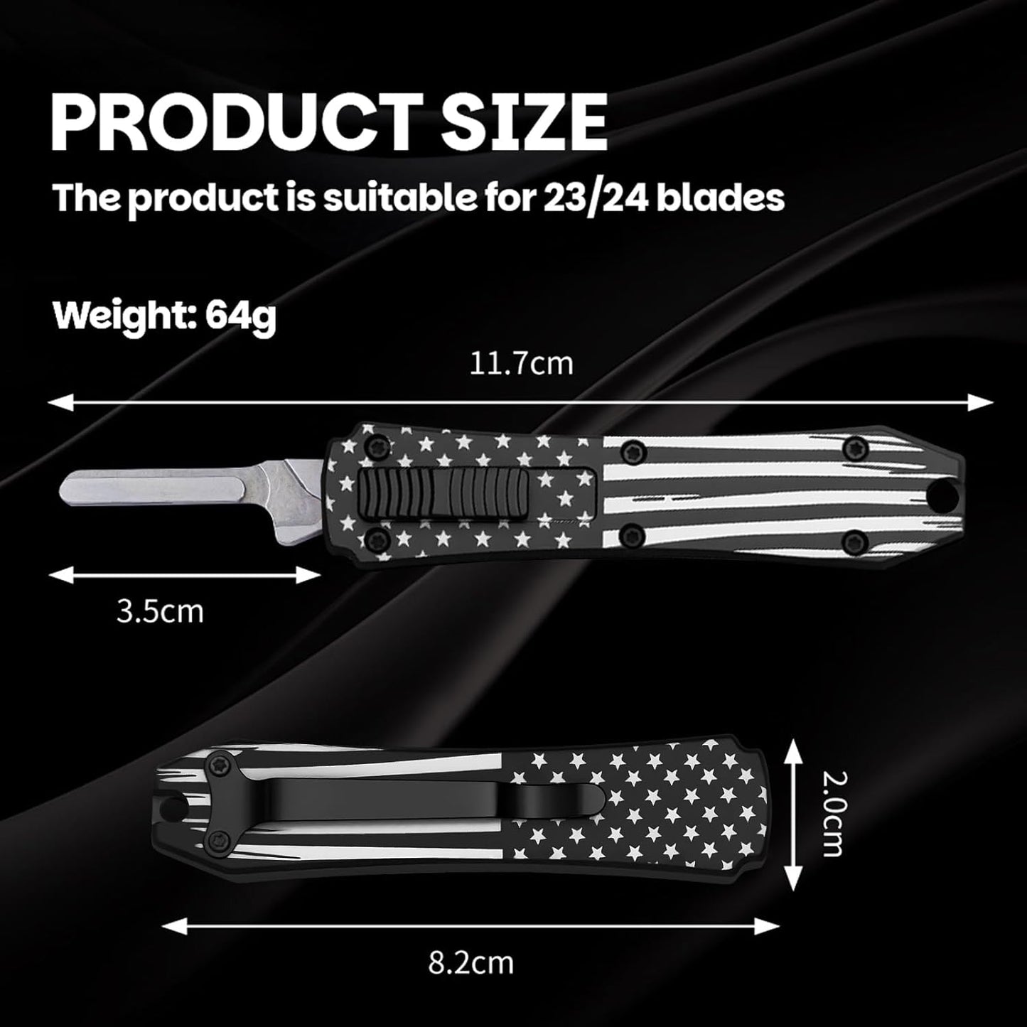 Automatic Utility Knife,All Metal Construction Carbon Stainless Steel Blade,Box Cutter Quick Change Retractable,EDC Push Button with Clip,10PCS #23 Blades Replacement,Stars&Stripes