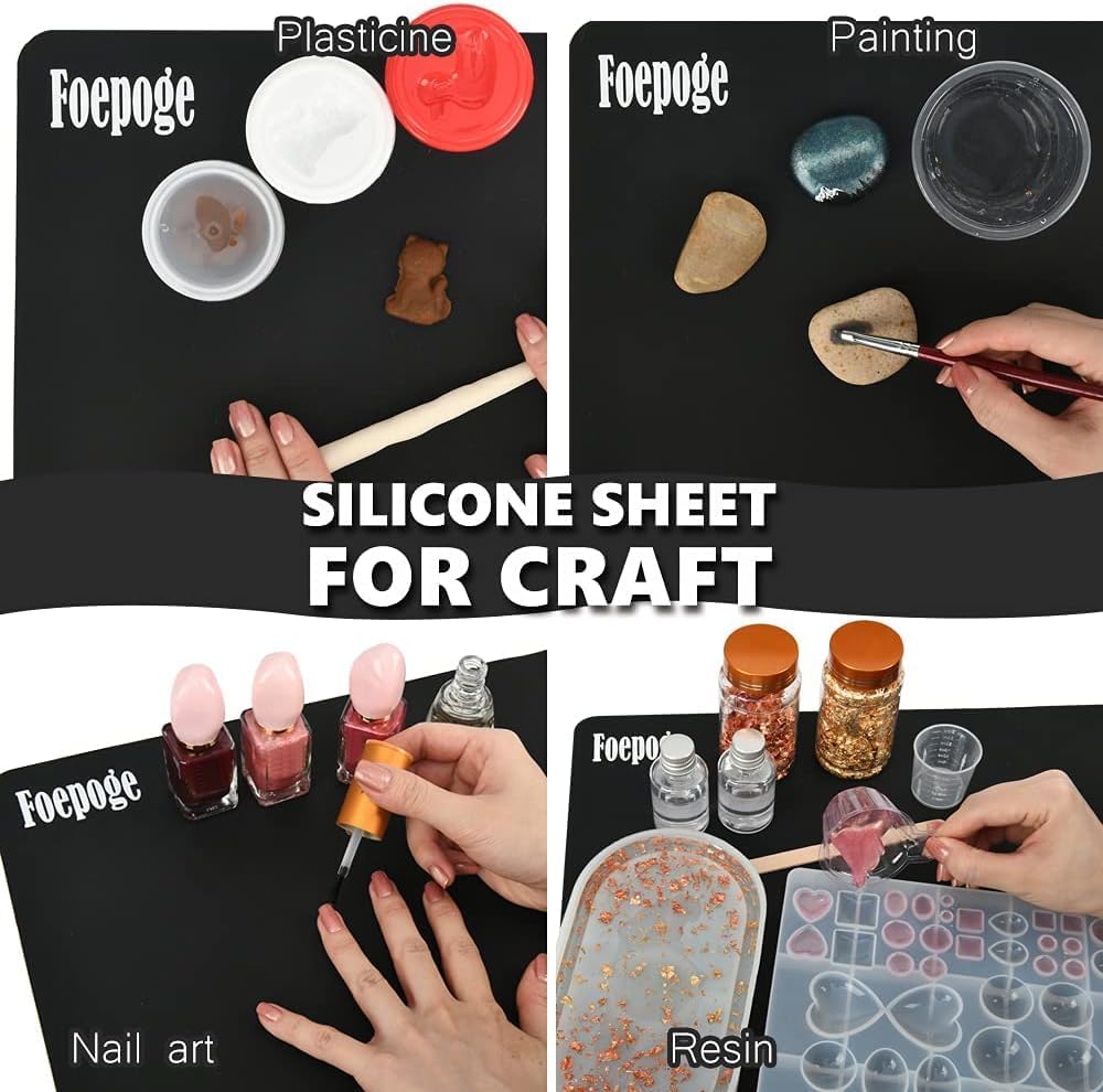 36.2" x 24" Extra Large Silicone Mat for Epoxy Resin, Nonstick Silicon Mats for Crafts Jewelry Casting, Non-Slip Kitchen Table Placemats for Countertop Protector Heat Resistant by Foepoge, Black