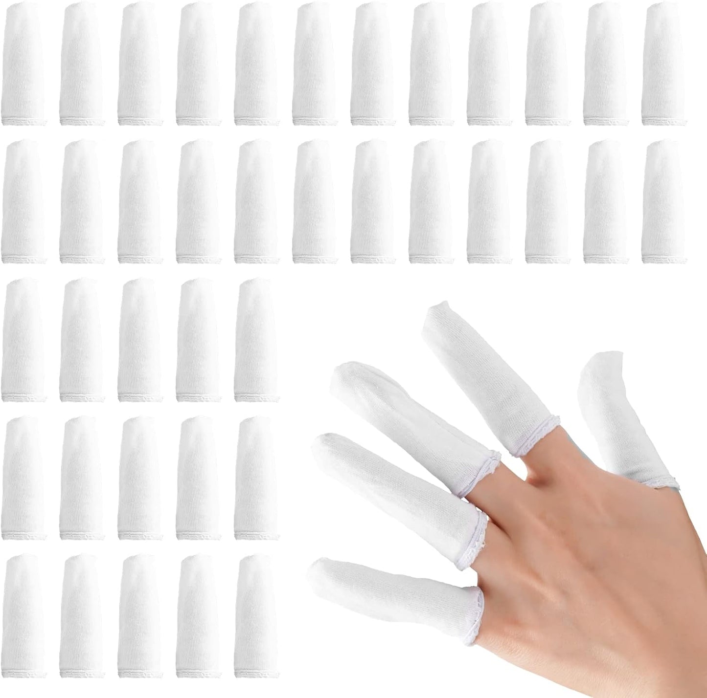 100 Pcs Finger Cots Cotton Material with Elasticity Finger Guards Hand Toe Thumb Fingertips Sleeves Protector by EORTA, Comfortable, Breathable, Absorb Sweat, Reusable, Random Color