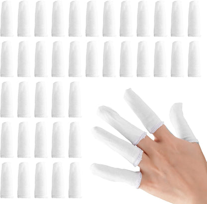 100 Pcs Finger Cots Cotton Material with Elasticity Finger Guards Hand Toe Thumb Fingertips Sleeves Protector by EORTA, Comfortable, Breathable, Absorb Sweat, Reusable, Random Color