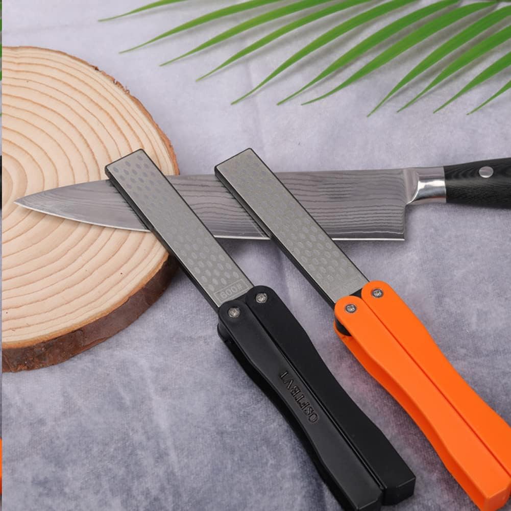 Diamond Knife sharpener Pocket Sharpening Stone #400/600 Double Sides Folding Portable Orange - 1pcs