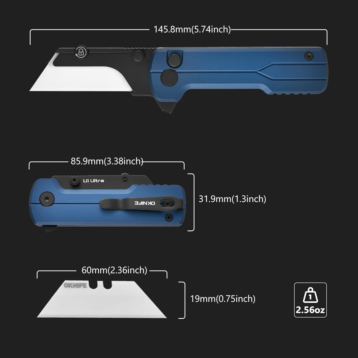 OKNIFE U1 Ultra Titanium Pocket Folding Utility Knife w/Ceramic Blade, Button Lock EDC Box Cutter with Clip for Men Women