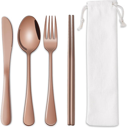 Rainbow Working Lunch Silveware Set,Reusable Travel Utensils Set With Case Includes Stainless Steel Chopsticks Knife Spoon And Fork,Camping Picnic Essentials