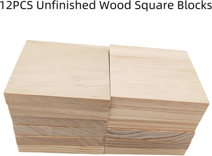 6PCS Unfinished Wood Square Blocks for Crafts, 6x6x1in Blank Wooden Squares Pine Wood Boards for Carving,DIY Wood Coasters,Painting & Burning
