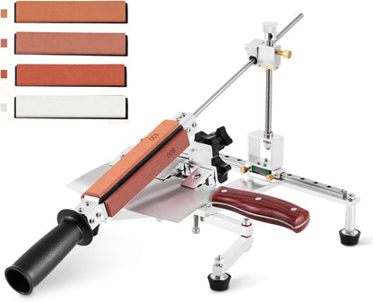Fixed Angle Knife Sharpening System Professional Knife Sharpener with 4 Whetstones 360° Flipping Design Precision Adjustment Guided Knife Sharpener with 3 Clamps for All Types of Knives and Tools