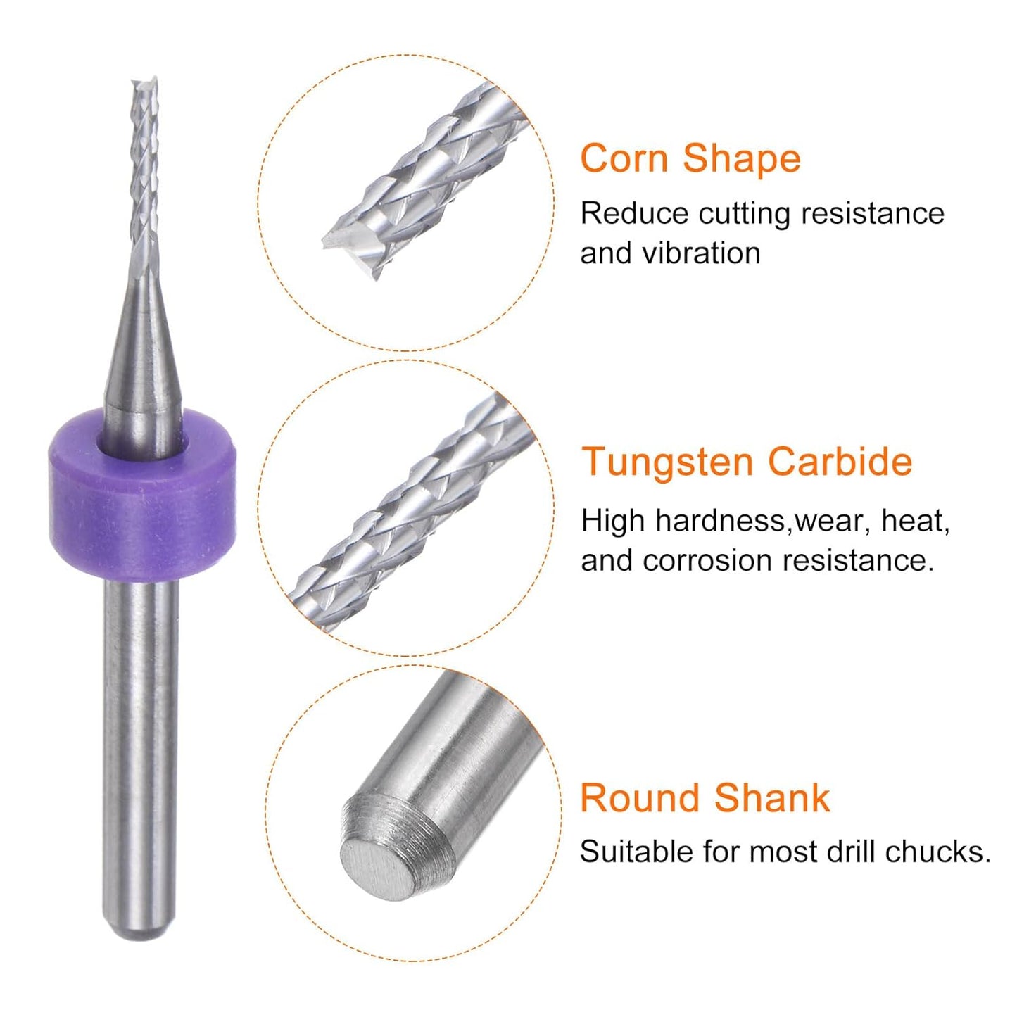 HARFINGTON 10pcs End Mill Bits 0.8mm Solid Carbide CNC Router Bits Engraving Cutter Tools for PCB Circuit Board Milling Machine Wood Carving, 1/8" Straight Shank