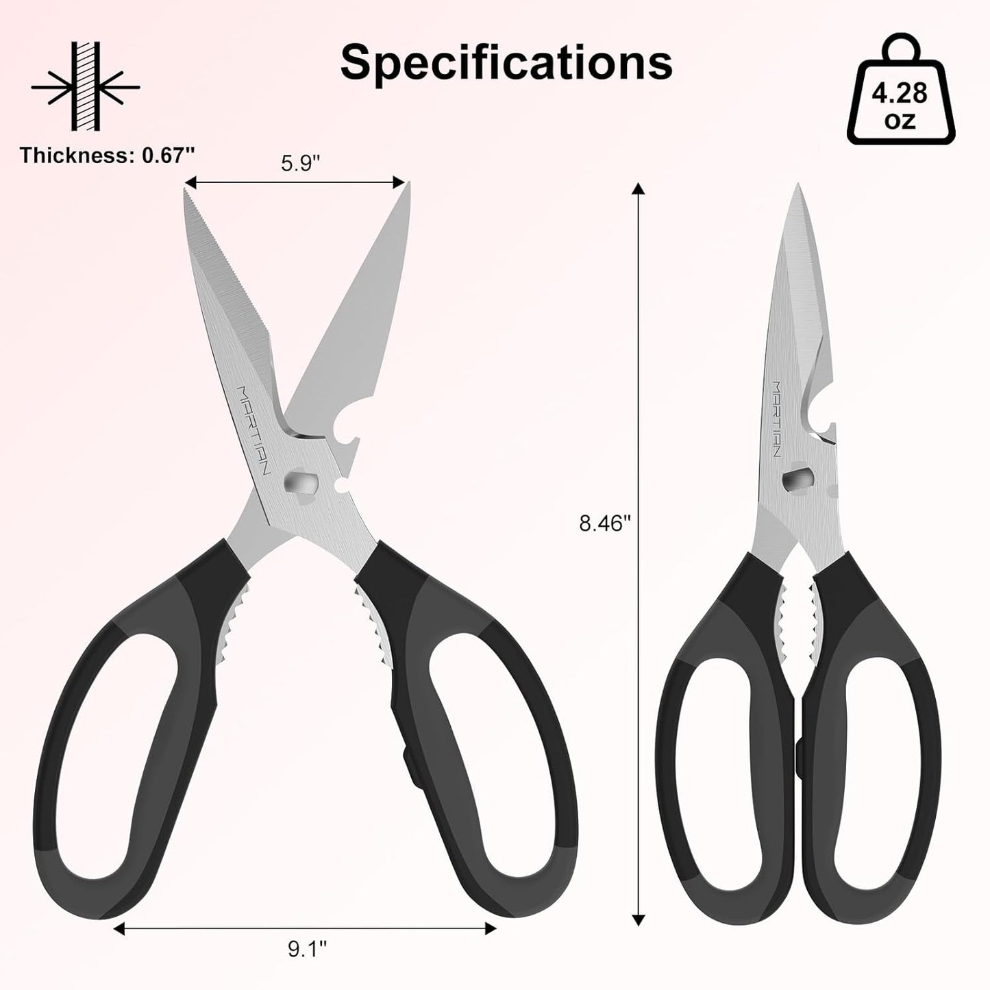 8” Ultra Sharp Kitchen Shears Heavy Duty - Stainless Steel Kitchen Shears for Food, Dishwasher Safte Kitchen Scissors for Meat Cutting