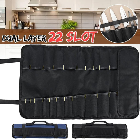 Professional Cutlery Chef Bag – Knife Roll Bag for Chefs Fits up to 22 Knives Black