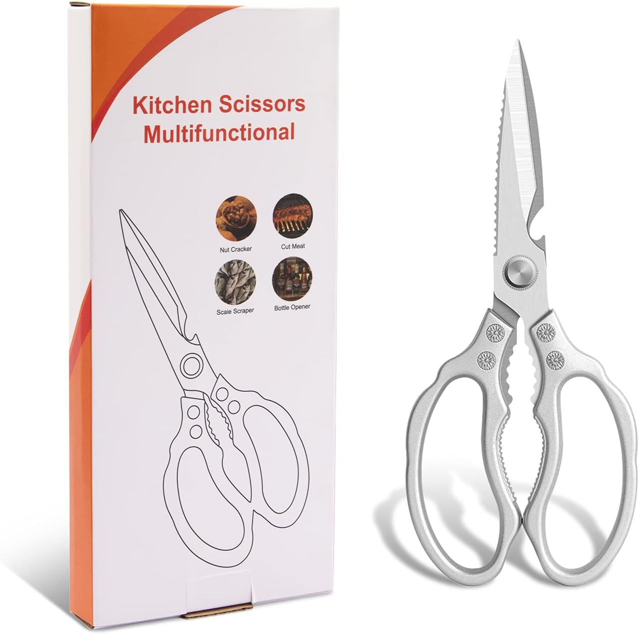 CGBE Kitchen Scissors All Purpose Heavy Duty, Ultra Sharp Stainless Steel Kitchen Shears Dishwasher Safe, Cooking Shears for Chicken, Poultry, Fish, Meat, Herbs & Grapes with Non-Slip Grips - Gold