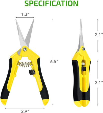 iPower 6.5 Inch Gardening Hand Pruner Pruning Shears Trimming Scissors with Straight Stainless Steel Blades for Bonsai, Herb, Bud, Hedge, 4-Pack, Yellow
