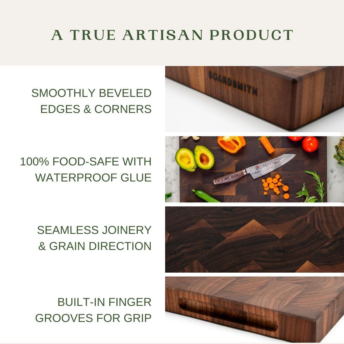 The Boardsmith Walnut Sidekick End Grain Cutting Board - Walnut Wood Cutting Board for Kitchen - Kitchen Cutting Board - Wooden Cutting Board