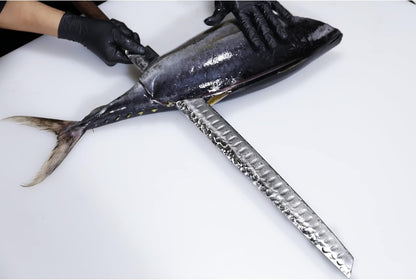 YOUSUNLONG Sakimaru Knife Ultimate Slice Carving Knife 15 inch(380mm) Japanese Damascus Steel Suitable for cutting tuna and salmon - Natural Walnut Handle With Leather Sheath and Gift box