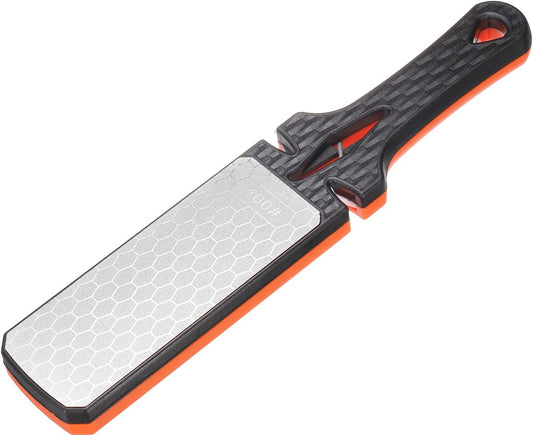 uxcell 400/1000 Grit Handheld Diamond Sharpening Stone Double-Sided Whetstone 5-In-1 Sharpener Tool with Ceramic and Tungsten Steel Scissor Slot for Kitchen, Black Red