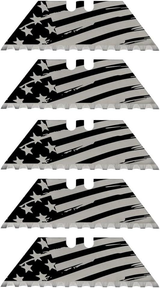 NDZ Performance Serrated Steel Blade Replacement for Utility Knife & Box Cutters, Custom Double Sided Laser Engraved Designs, Silver - Skull - 3 Pack