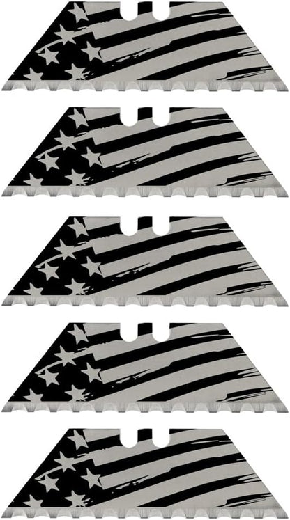 NDZ Performance Serrated Steel Blade Replacement for Utility Knife & Box Cutters, Custom Double Sided Laser Engraved Designs, Silver - Skull - 3 Pack