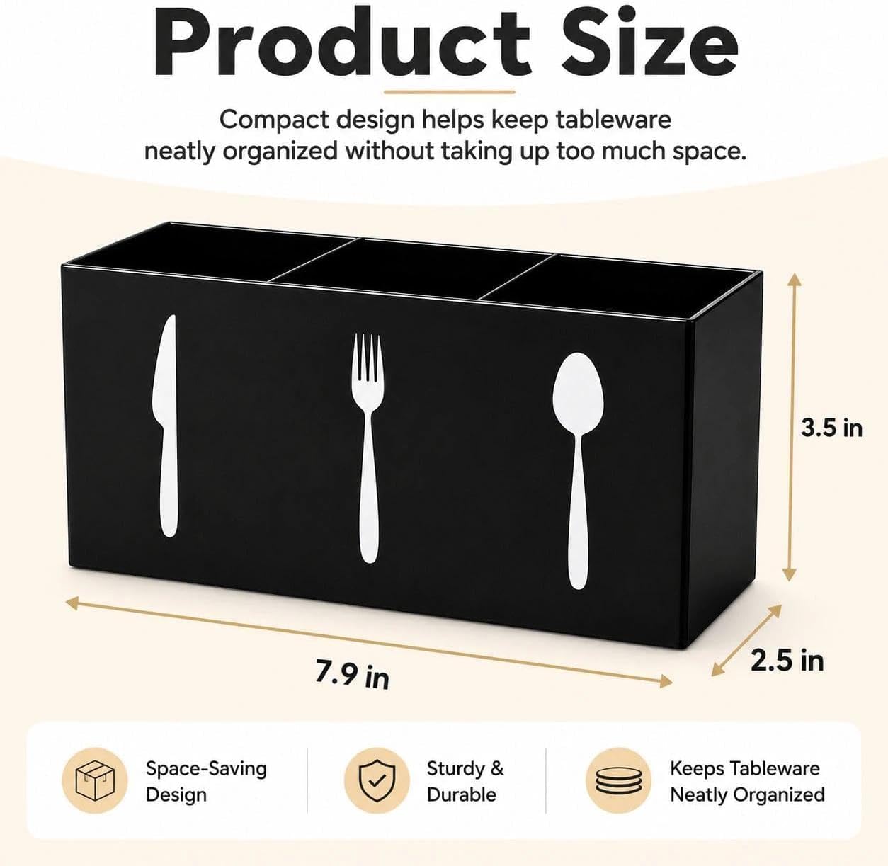 Utensil Holder,Kitchen Countertop Organizer,Silverware Organizer,3 Compartments Silverware Caddy,Plastic Utensil Holder, Large Capacity Cutlery, Spoon, Fork, and Knife Rack (White)