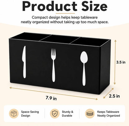 Utensil Holder,Kitchen Countertop Organizer,Silverware Organizer,3 Compartments Silverware Caddy,Plastic Utensil Holder, Large Capacity Cutlery, Spoon, Fork, and Knife Rack (White)