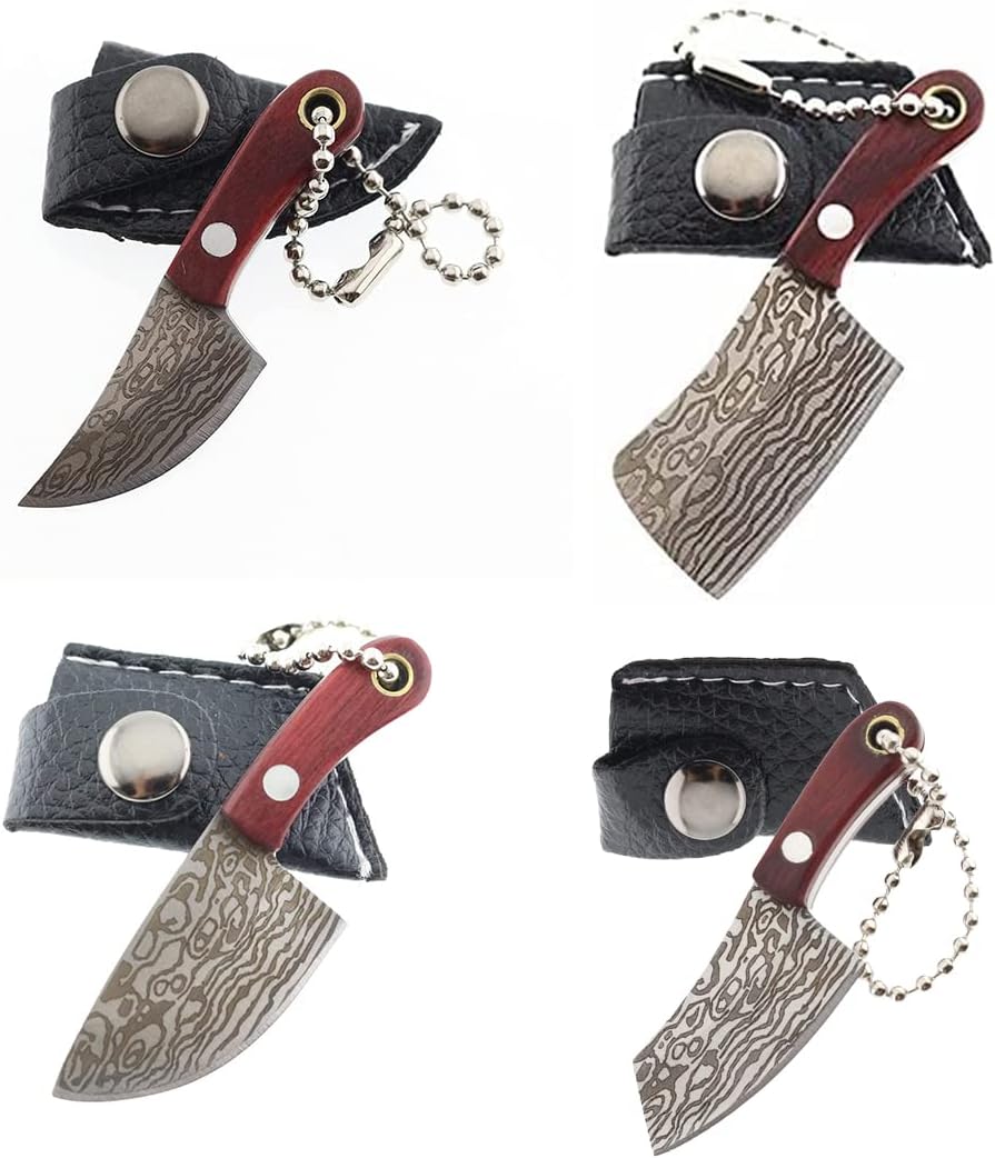 Damascus Pocket Knife Set Mini Chef Tiny Cleaver for Package Opener Box Cutter - of 4