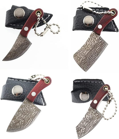 Damascus Pocket Knife Set Mini Chef Tiny Cleaver for Package Opener Box Cutter - of 4