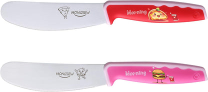 2PCS Butter Knife Spreader, MONGSEW 4.7 Inch Stainless Steel Sandwich Butter Spreader Knife for Food with Serrated Edge , Great for Butter, Cheese, Sandwhich Peanut, Jam, Dishwasher Safe (Stylish Pattern)