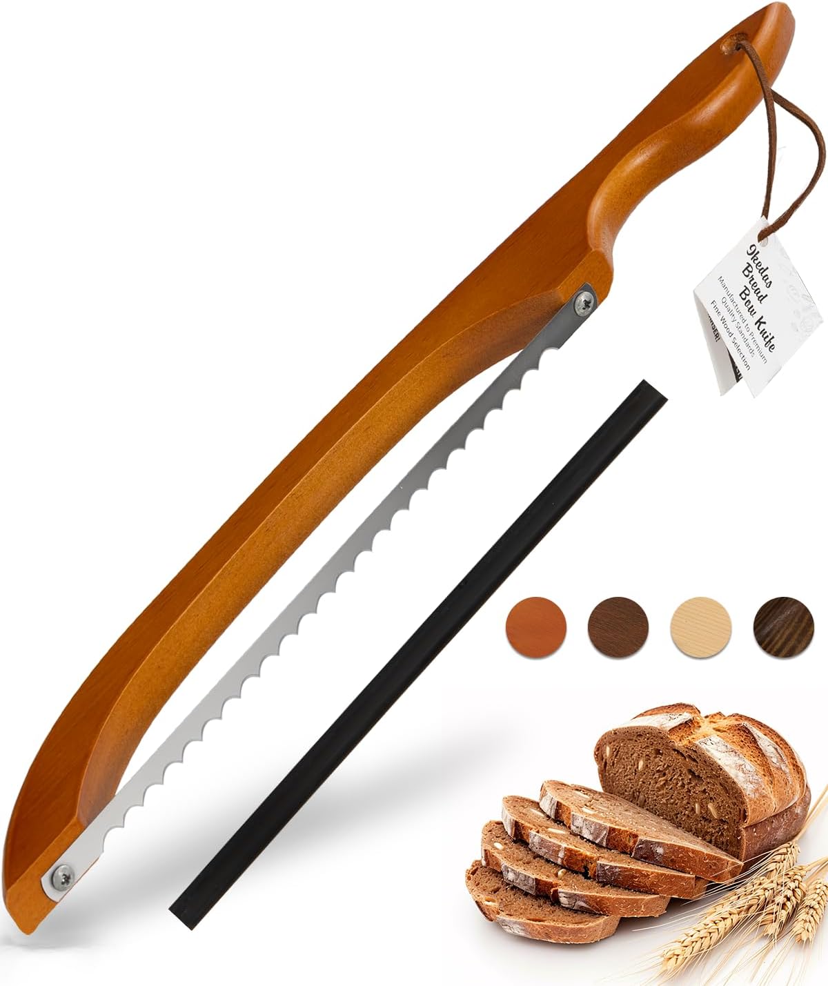 16.5” Bread slicer for Homemade Bread, Serrated Bread Knife for homemade bread with Bow Design, Premium Bread Knife, Bread Slicer, Bread Cutter for Bagels, Baguettes, Dark Brown Color