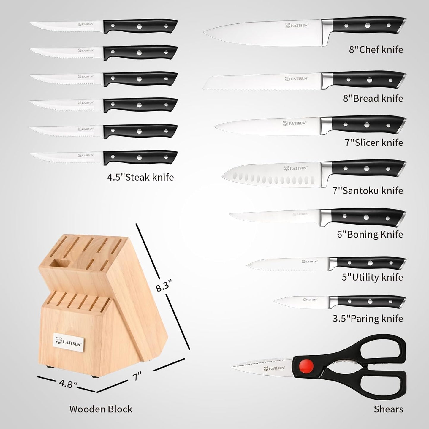 Kitchen Knife Set,14-Piece Knife Set With Block Wooden, Self Sharpening For Chef Knife Set, High Carbon German Stainless Steel Hammered Collection Knife Block Set, Dishwasher Safe Cutlery, Cream