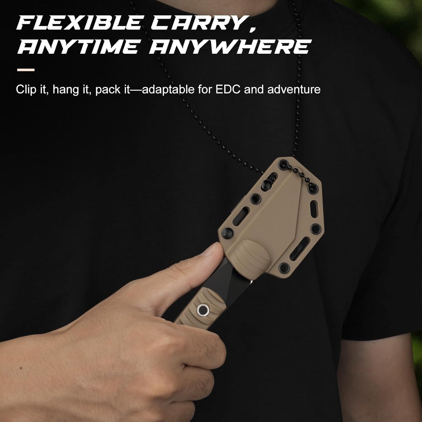 5.79" Mini Neck Knife, Kiridashi Style Full Tang Fixed Blade EDC Knife with Khaki ABS Handle, 5Cr14MoV Steel, Sheath and Necklace, Outdoor Camping Hiking Fishing Survival Everyday Carry
