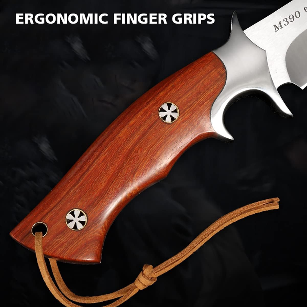 M390 Steel Handmade Hunting Knife, Fixed Blade Full-Tang with Leather Sheath, Red Wood Non-Slip Handle - Survival, Tactical, Camping knives