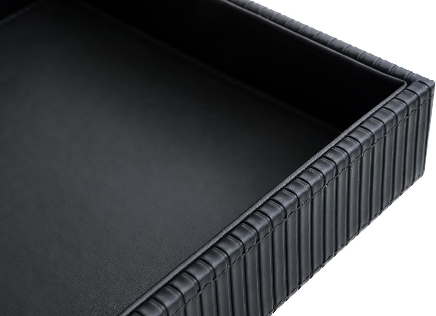 HofferRuffer Faux Leather Vanity Tray, Elegant Desktop Storage Organizer, Decorative Catchall for Perfume, Bathroom Valet, Nightstand or Dresser, 10.2 x 8.4 x 1.8 inches (Grey Stripe)