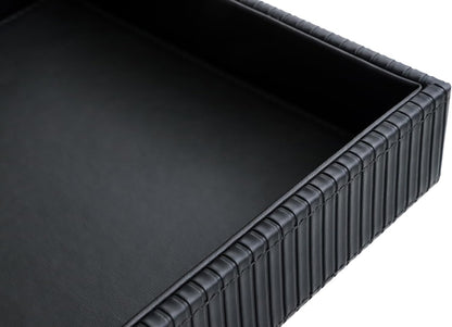 HofferRuffer Faux Leather Vanity Tray, Elegant Desktop Storage Organizer, Decorative Catchall for Perfume, Bathroom Valet, Nightstand or Dresser, 10.2 x 8.4 x 1.8 inches (Grey Stripe)