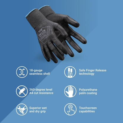 HexArmor Cut-Resistant Impact Protection Polyurethane Palm Knit Work Gloves | Helix® Core 3012