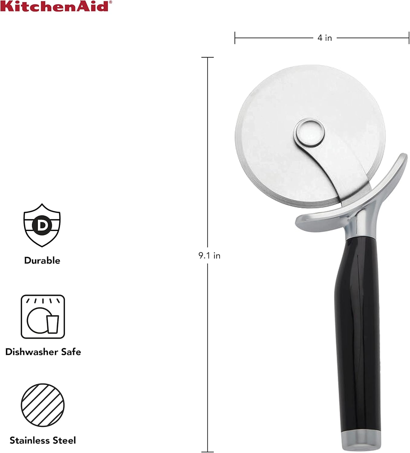 KitchenAid Classic Pizza Wheel with Sharp Blade For Cutting Through Crusts, Pies and More, Built In Finger Guard for Safety and Comfort Grip to Protect Fingers, Dishwasher Safe, 9-Inch, Red
