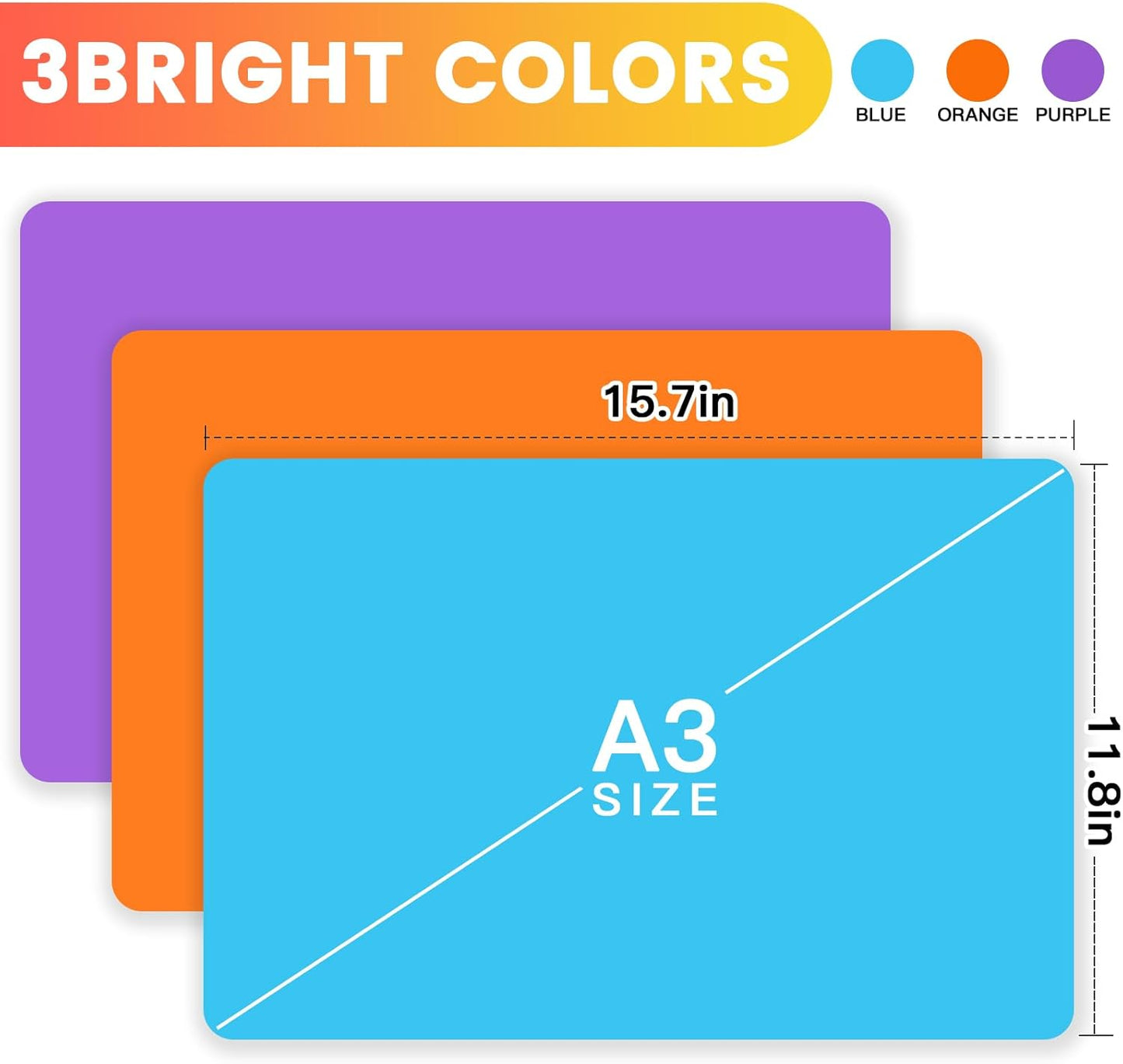 3 Pack Silicone Mats for Crafts, Premium Playdough Mat,A3 Size Silicone Sheet, Liquid, Resin Jewelry Casting Molds Mat,15.7 "x11.8" Nonstick & Nonslip Heat-Resistant Table Protector by AOULELA