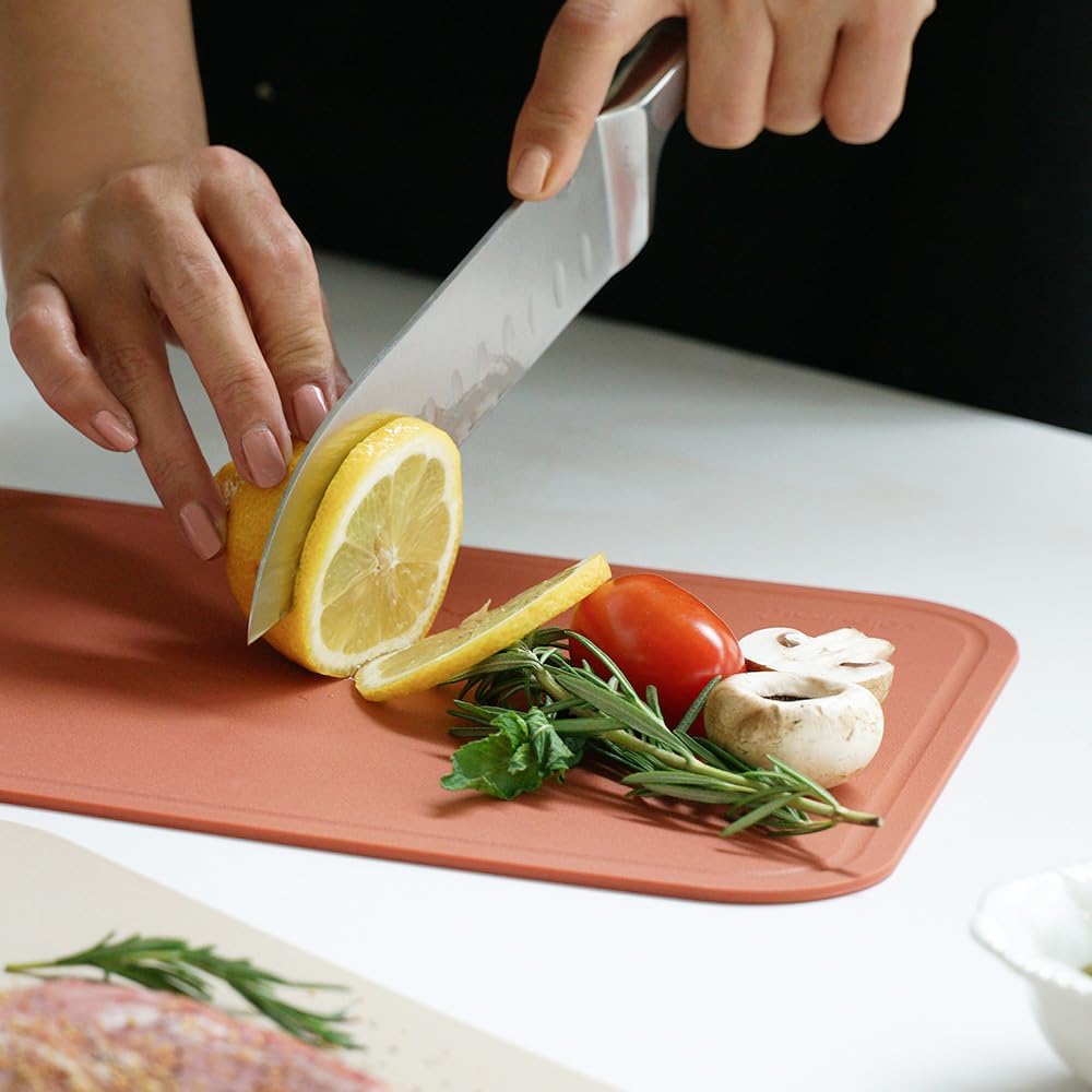 Flexible Cutting Board – Premium TPU Cutting Mat, Thick, Knife Friendly, Non-Slip, Dishwasher Safe Kitchen Prep Board, Made in Korea, Beige Large (1 Pack)