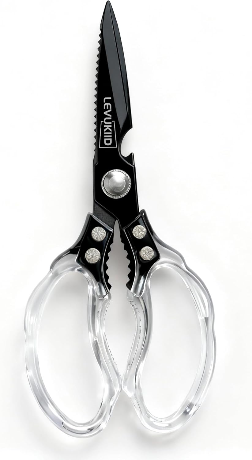 Rust-Resistant Kitchen Scissors, Transparent and Stylish Handle, Suitable For Cutting Various Foods and Their Packaging, Suitable For Large Hands,Colorful Blade
