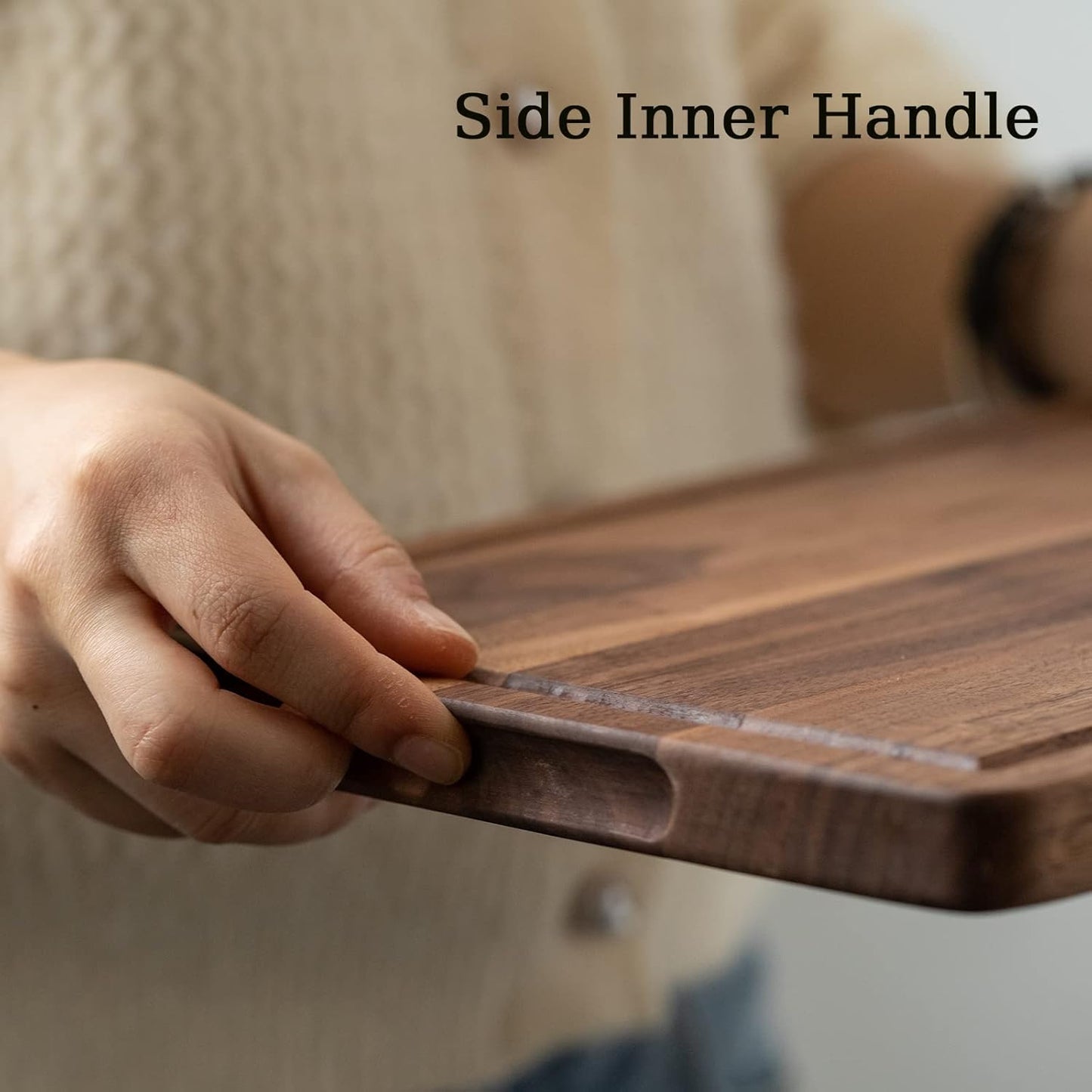 Muso Wood Small Cutting Board with Handle, Walnut Wooden Chopping Boards for Bread, Vegetables & Fruits, Dinner Cheese Board with Hole(15.2x7.3 Inches)