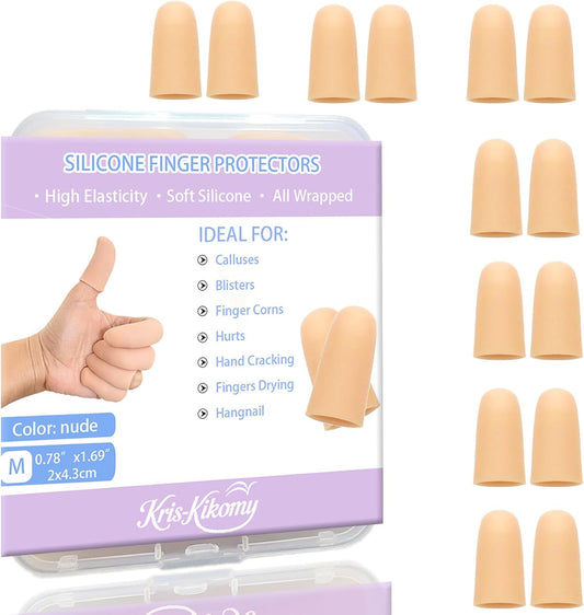 Gel Finger Cots Protectors, Silicone Fingers Covers Bandages Caps Sleeves for Fingertip Thumb Protection, Ideal for Trigger, Arthritis, Cracking, Blisters, Callus, Hangnail & Pain Relief