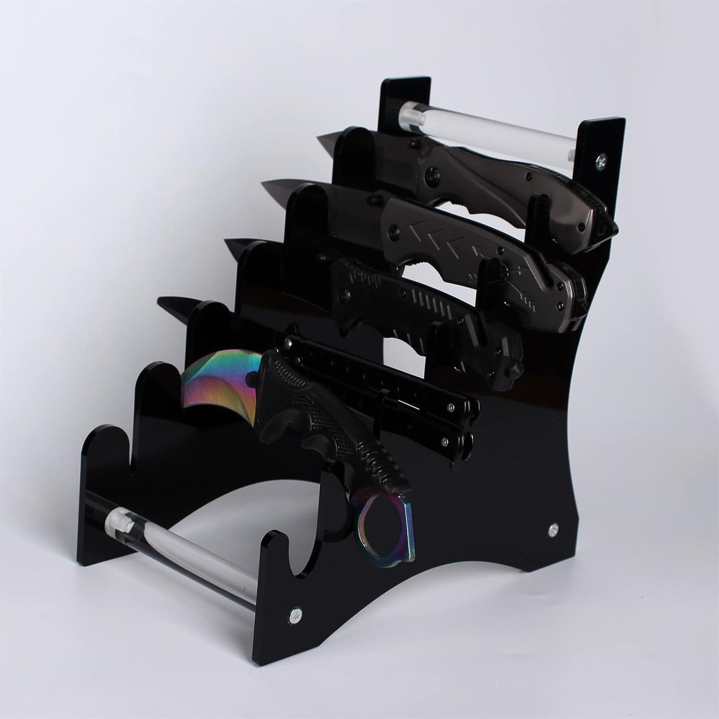 WANLIAN Knife Display Stand,Knife Holder Knife Storage Rack Acrylic Knife Display Case for display collectible knives (Black)