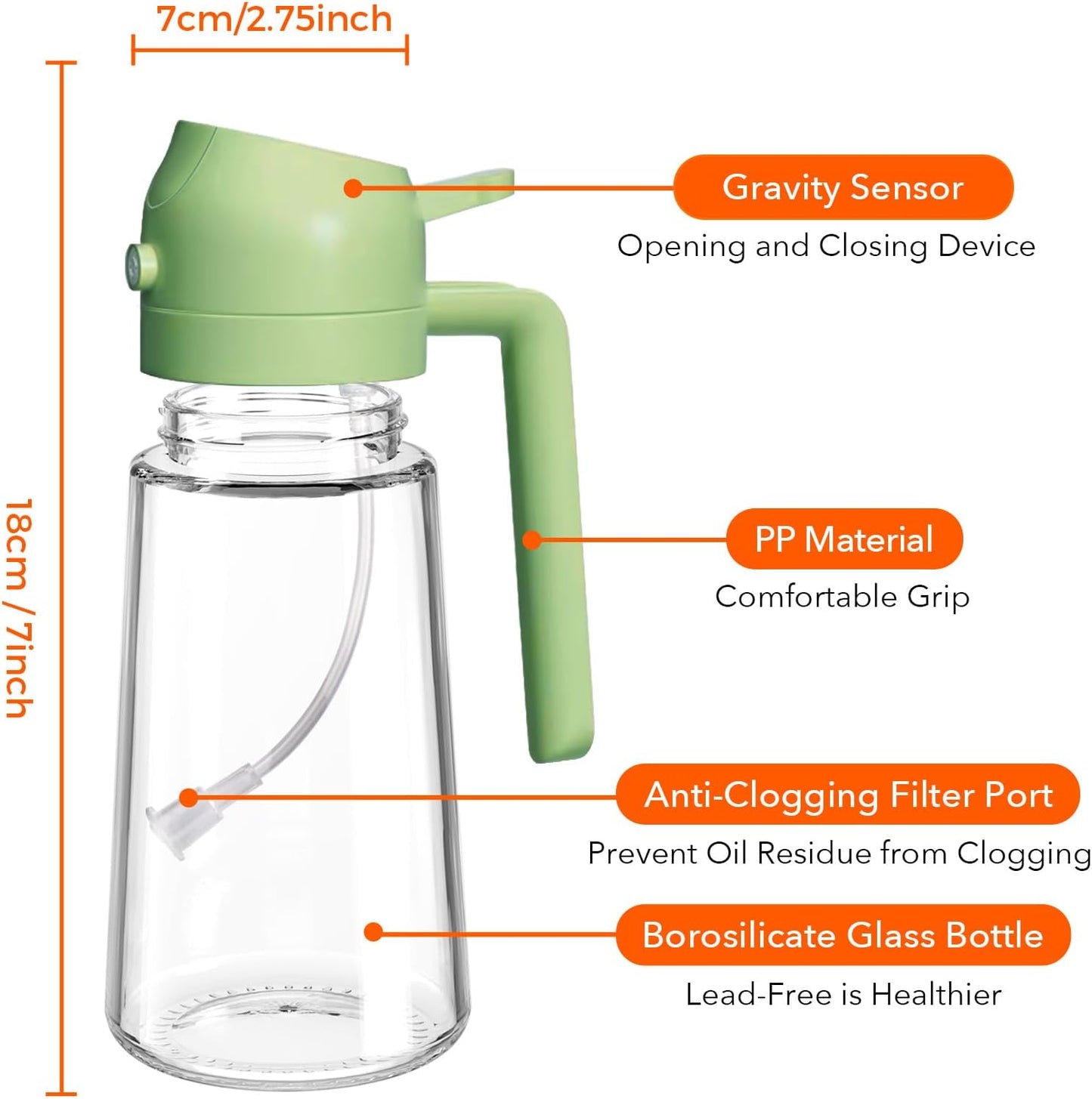YARRAMATE 16oz/470ml Glass Olive Oil Sprayer for Cooking with Stickers, 2 in 1 Oil Dispenser for Kitchen Gadgets, Food Grade Premium Spray Bottle for Salad, Frying, BBQ (Creamy White)