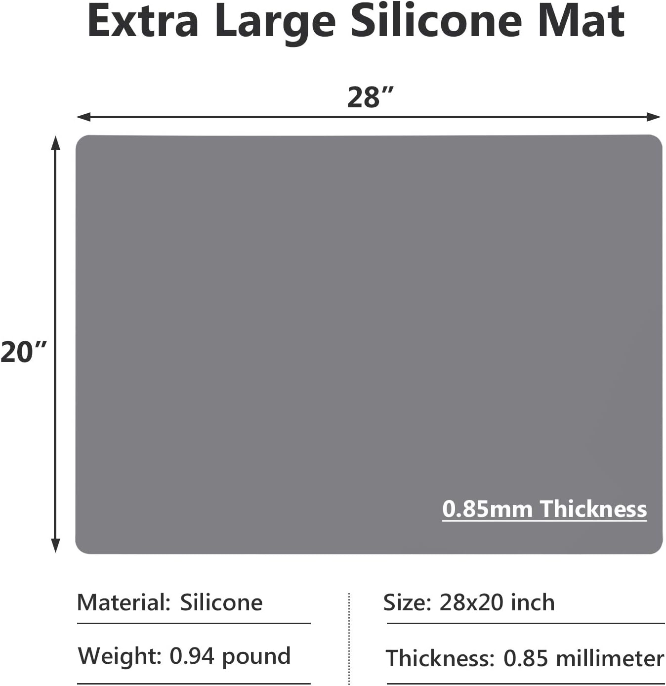 Gartful 25“x17”x0.03“ Silicone Mats for Kitchen Counter, Large Silicone Countertop Protector, Nonskid Heat Resistant Desk Saver Pad, Multipurpose Mat, Placemat, Dark Gray