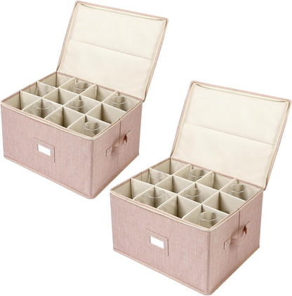 Stemware Storage Cases, Wine Glass Storage Box Containers for Glassware or Crystal, Holds 12 Red or White Wine Glasses, Hard Top and Sides (Grey)