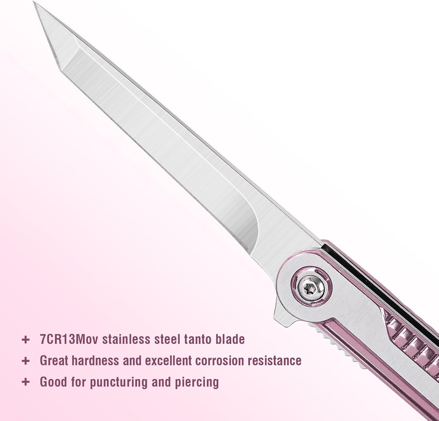 FUNBRO EDC Pocket Knife - 7CR13Mov Steel Tanto Blade, Slim Survival Knife with Clip and Liner Lock, Window Breaker for Outdoor Camping- Stocking stuffer Gifts for Men Women