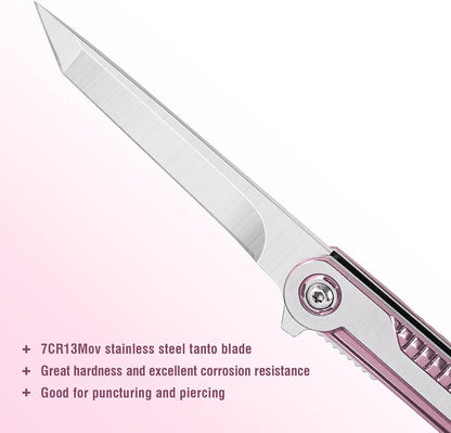 FUNBRO EDC Pocket Knife - 7CR13Mov Steel Tanto Blade, Slim Survival Knife with Clip and Liner Lock, Window Breaker for Outdoor Camping- Stocking stuffer Gifts for Men Women