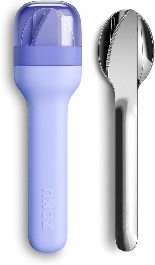 ZOKU Pocket Utensil Set, Charcoal - Stainless Steel Fork, Knife, and Spoon Nest in Hygienic Case - Portable Design for Travel, School, Work, Picnics, Camping and Outdoor Home Use